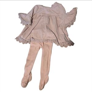 Pink Lace Trim Baby Outfit Tights And Ruffle Shirt Toddler Cute Set